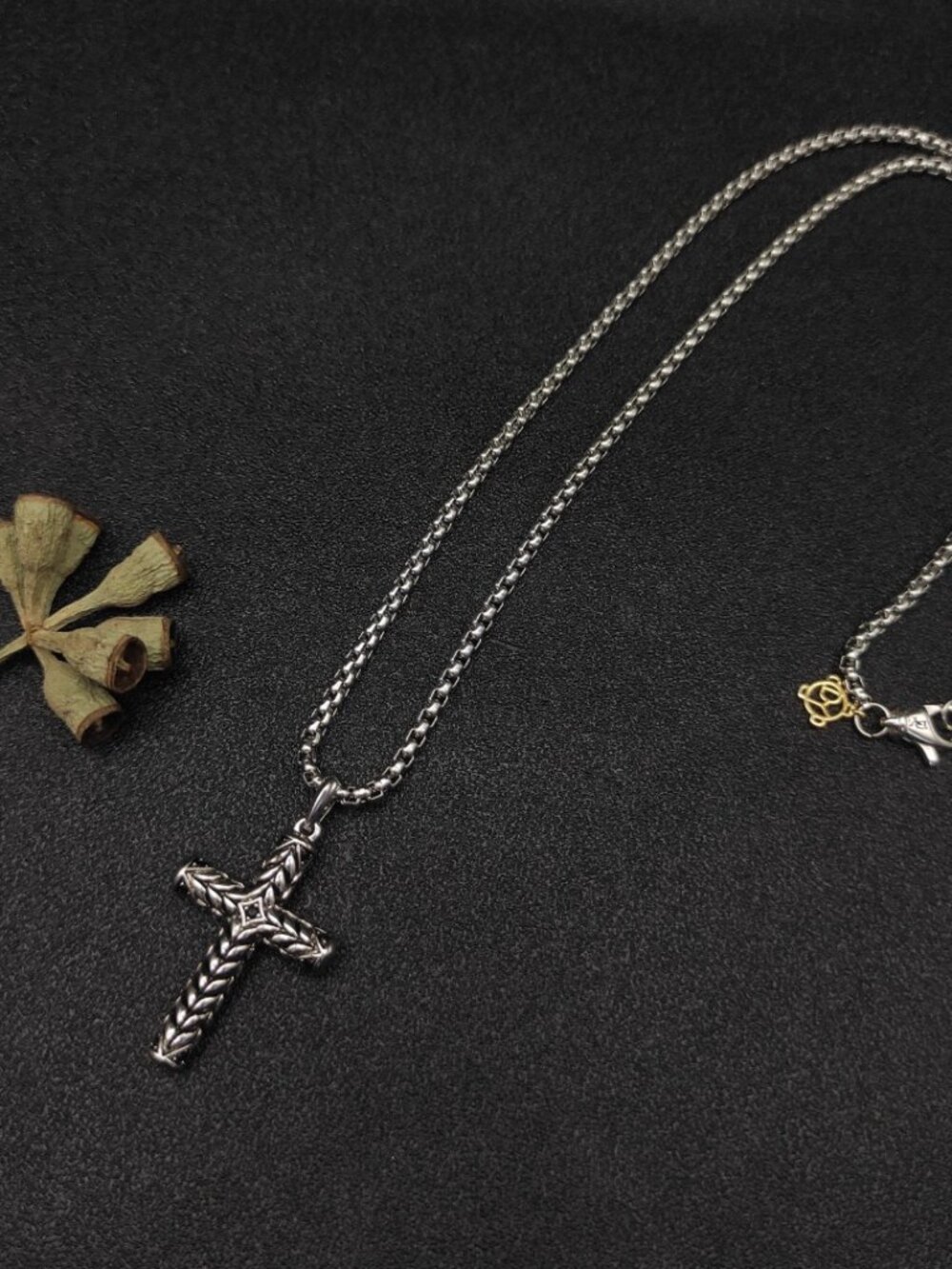 David Yurman Chevron Cross Black Diamond Necklace - Picture 5 of 9